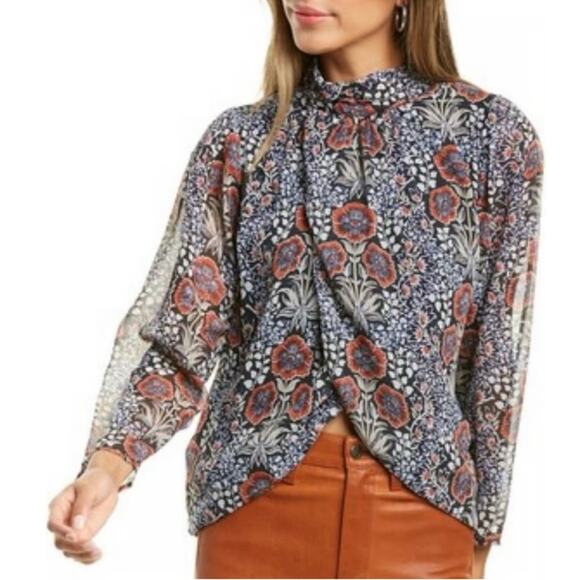 WALTER BAKER Michelle Floral Crossover Wrap Open Front Blouse Autumn Fall Sz S - Picture 3 of 9